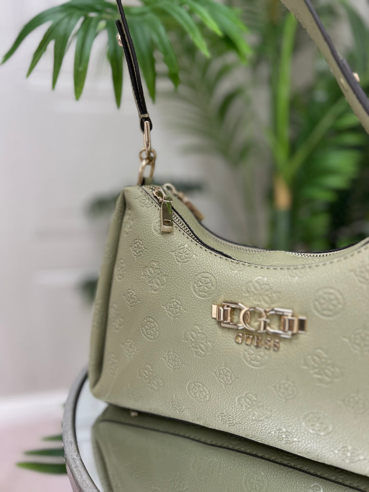 Guess Anise Sage Logo Zip Shoulder Bag