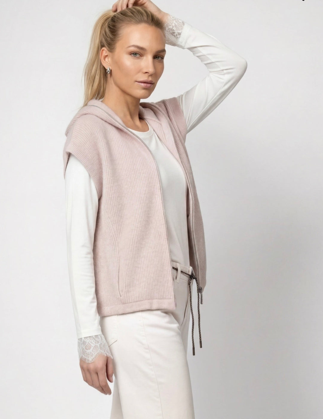 Monari Rosewater Knitted Zip Up Vest