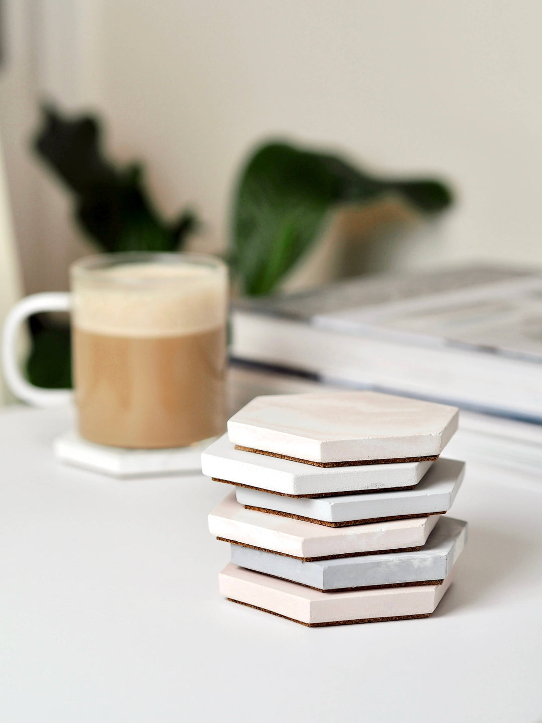 Concrete Hexagon Coasters | Decorative Coasters |: Solid White