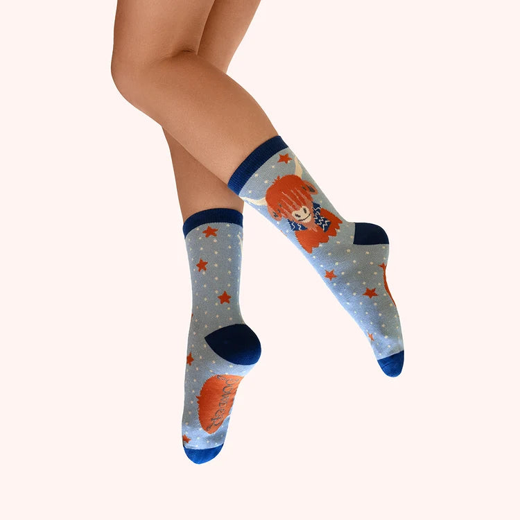 Powder Cosy Highland Cow Glitter Ankle