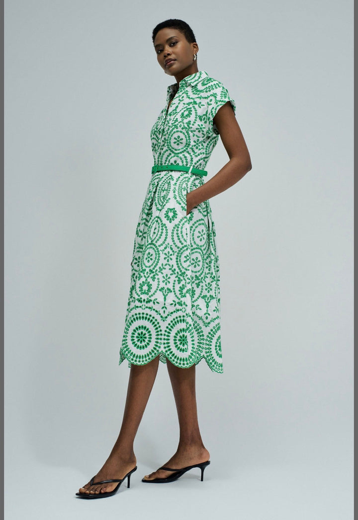 Salsa Embroidery Shirt Dress Green With Belt