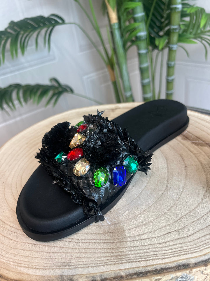 S.Piero Black Diamond Raffia Sandal