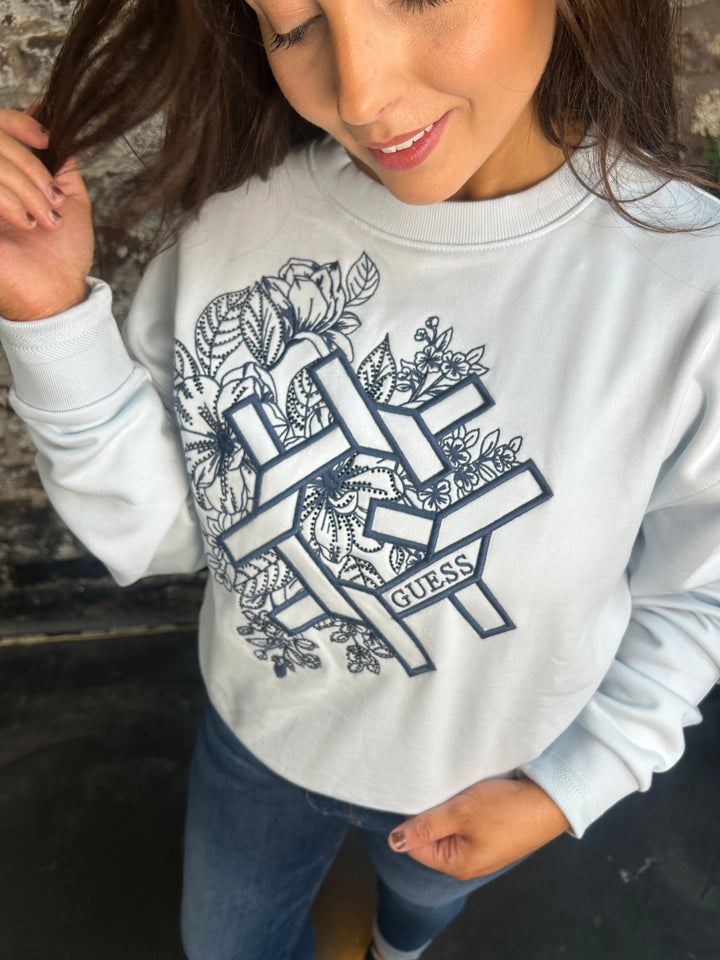 Guess Blue Floral Embellishment Sweater