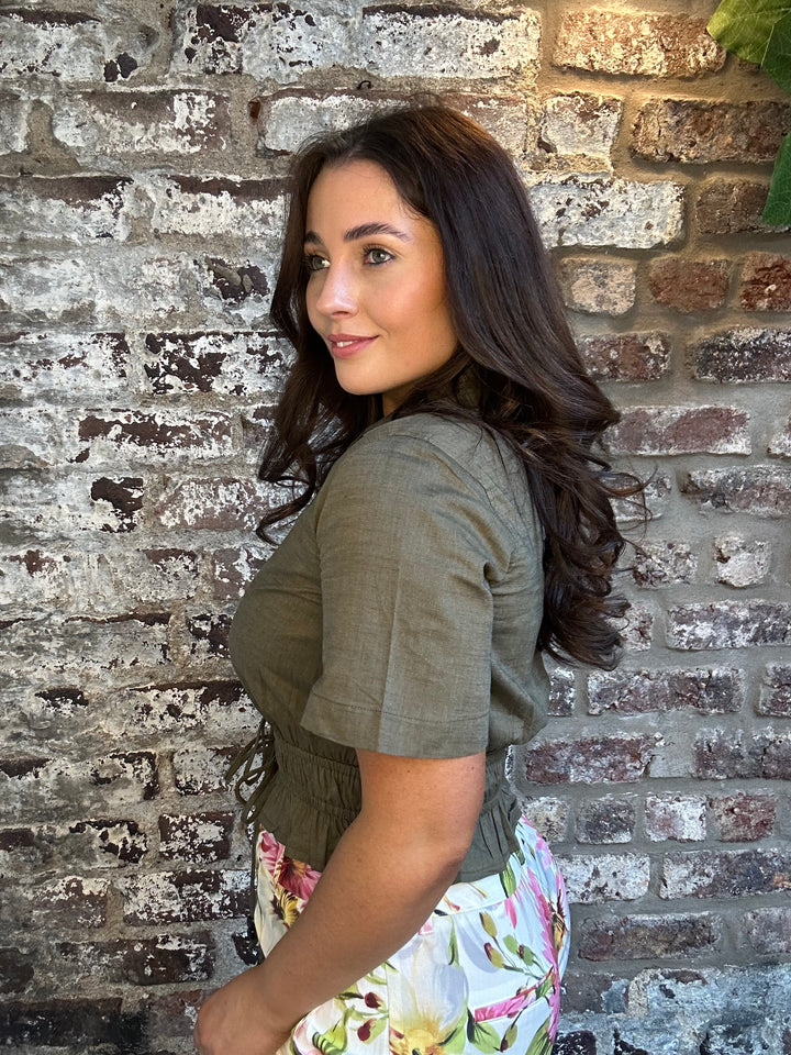 Tiffosi Melache Khaki V Neck Top