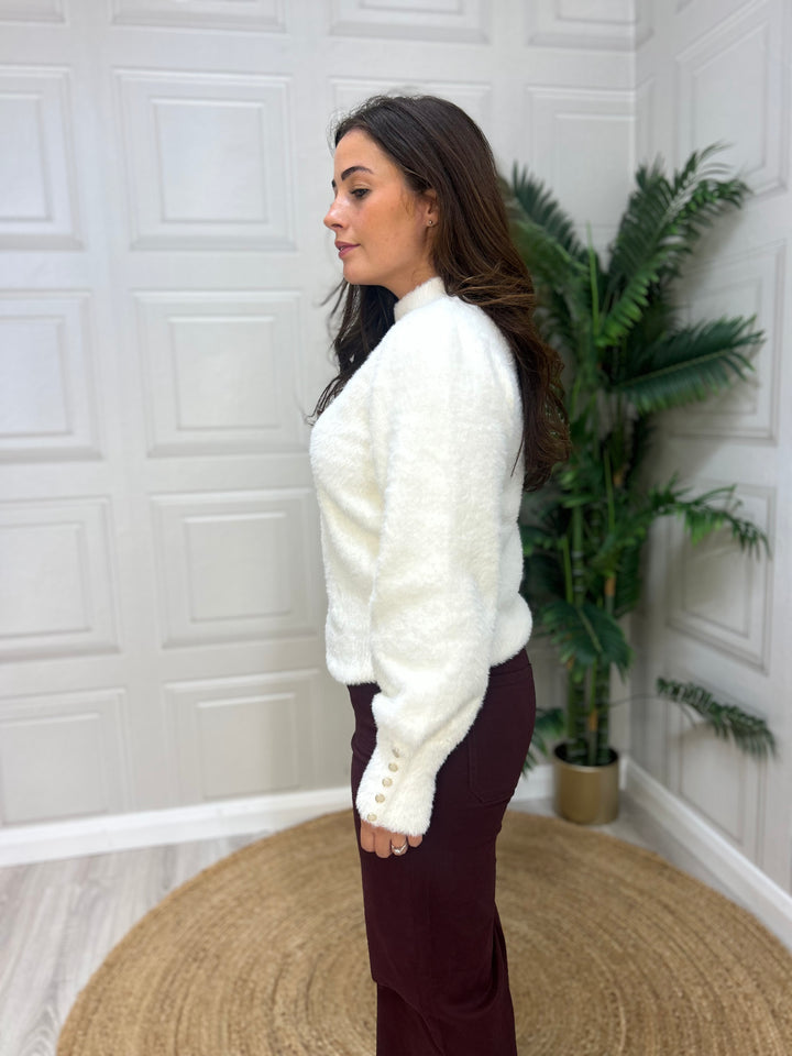 Guess Cream Yuki Fuzz Cut Out Sweater