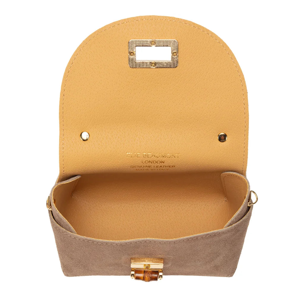Elie Beaumont Bamboo Twist Clasp Bag | Mink Suede