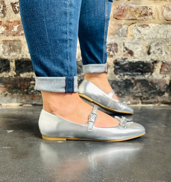 Guess Kayra Leather Ballet Pump Silver