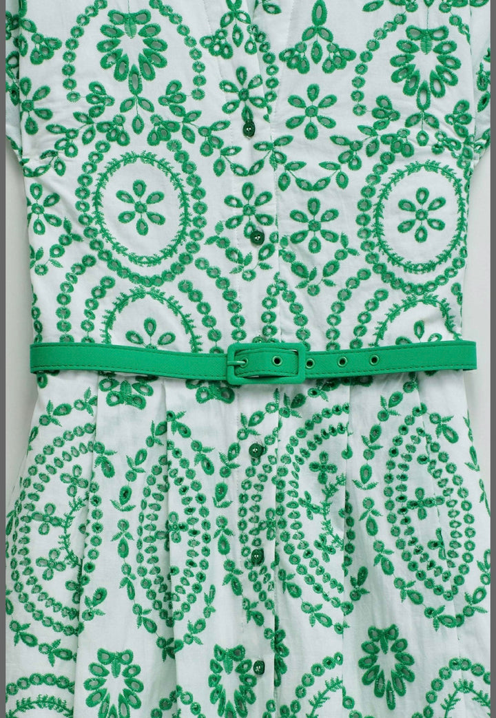 Salsa Embroidery Shirt Dress Green With Belt