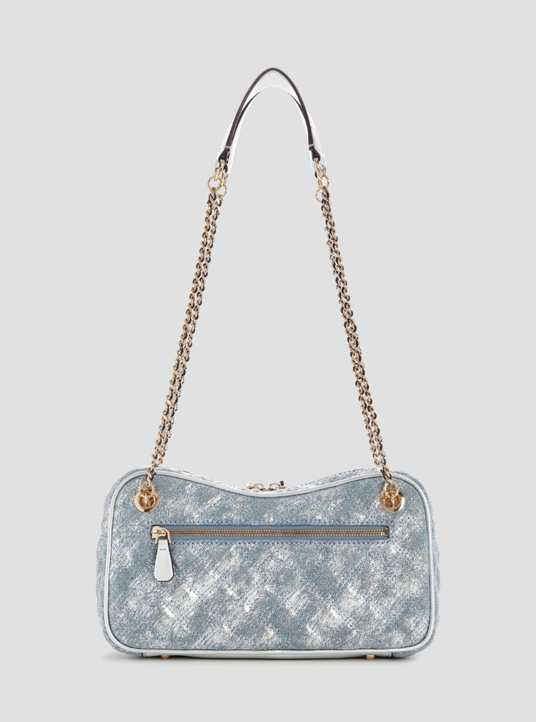 Guess Metallic Denim Giully II Shoulder Satchel Bag