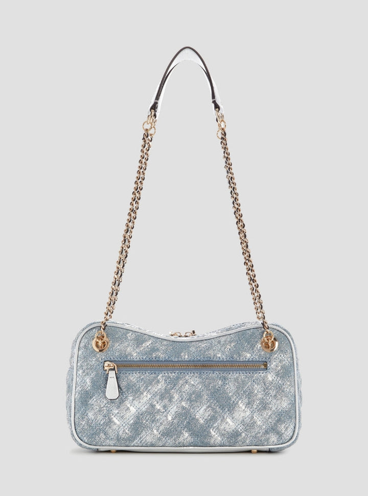Guess Metallic Denim Giully II Shoulder Satchel Bag