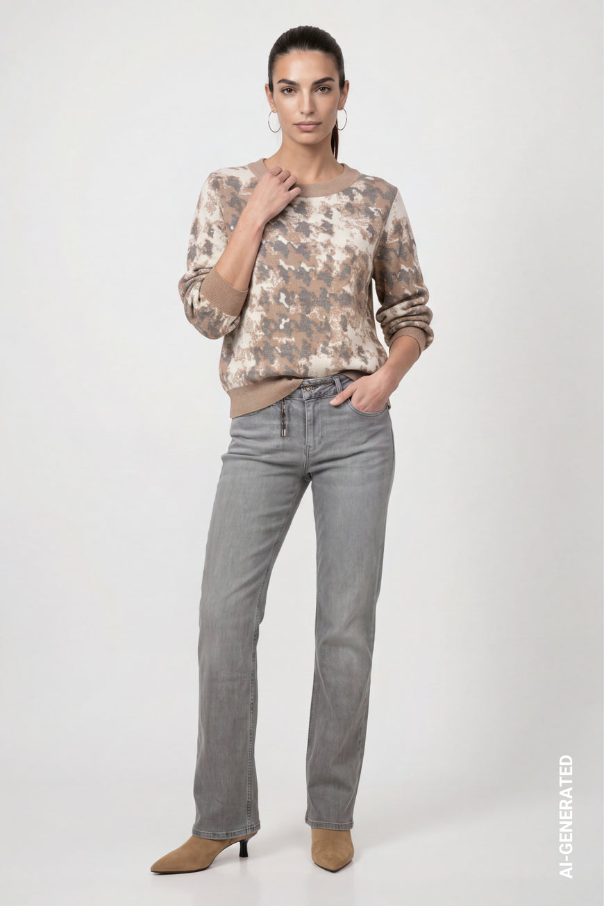 Monari Brown Sugar Houndstooth Jacquard Pattern Knitted Jumper