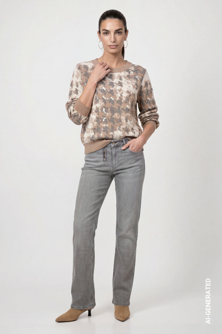 Monari Brown Sugar Houndstooth Jacquard Pattern Knitted Jumper