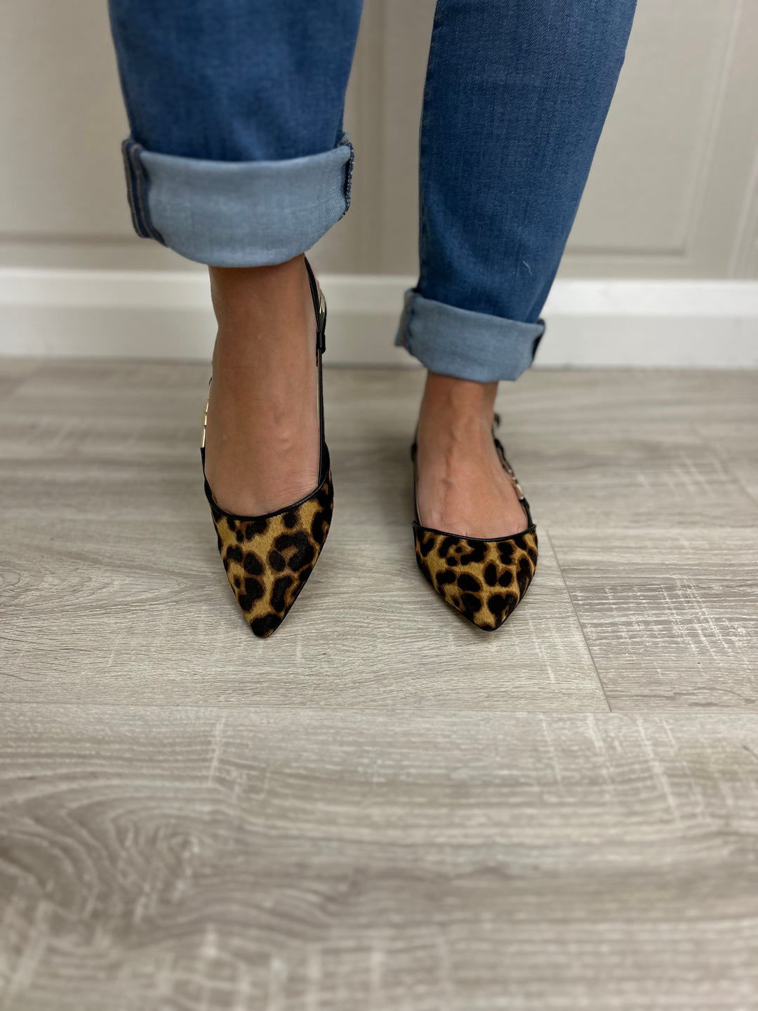 Guess Franiely Leather Leopard Print Flat Slingback