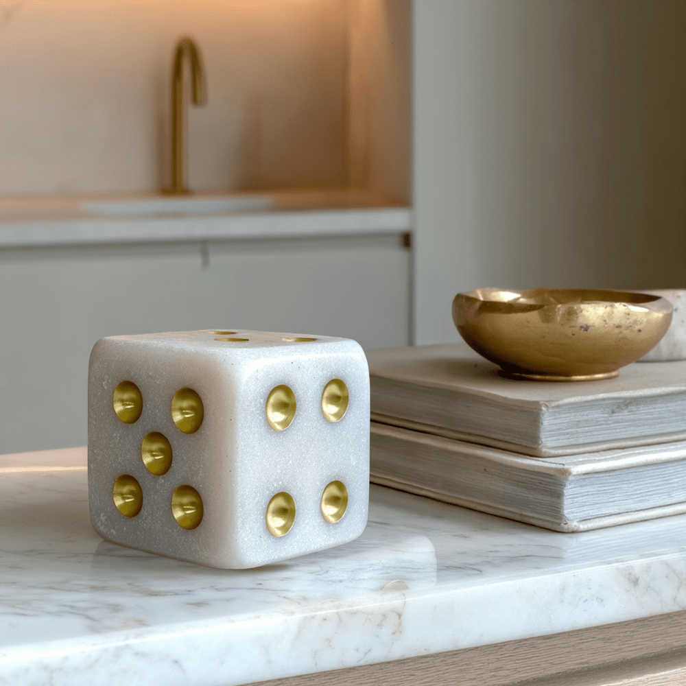 Gabrielle Mini Stone &amp; Gold Decorative Dice Ornament