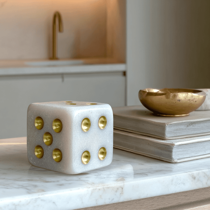 Gabrielle Mini Stone &amp; Gold Decorative Dice Ornament