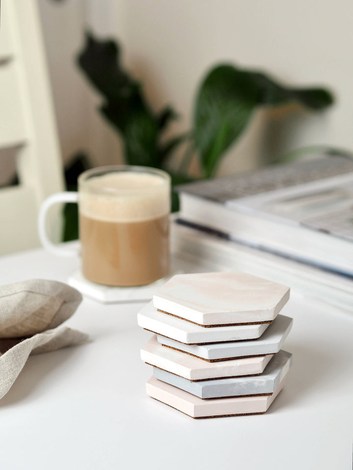 Concrete Hexagon Coasters | Decorative Coasters |: Solid White