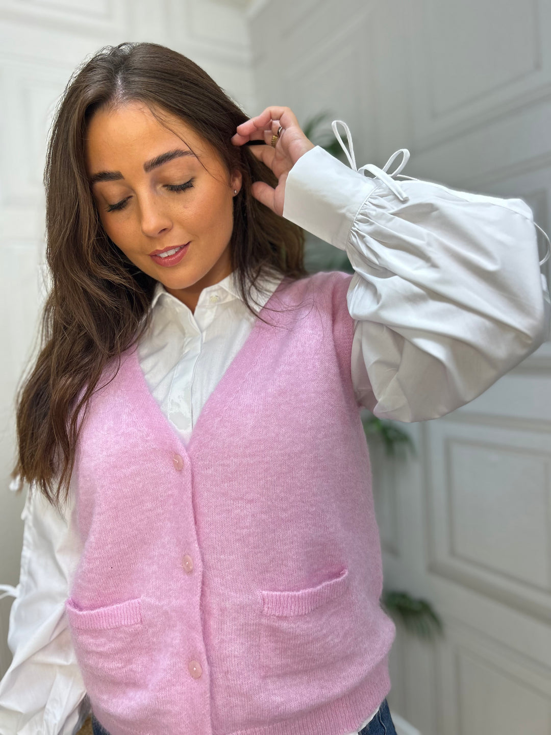 Twins Castlerock Pink Bubblegum Sleeveless Buttoned Cardigan