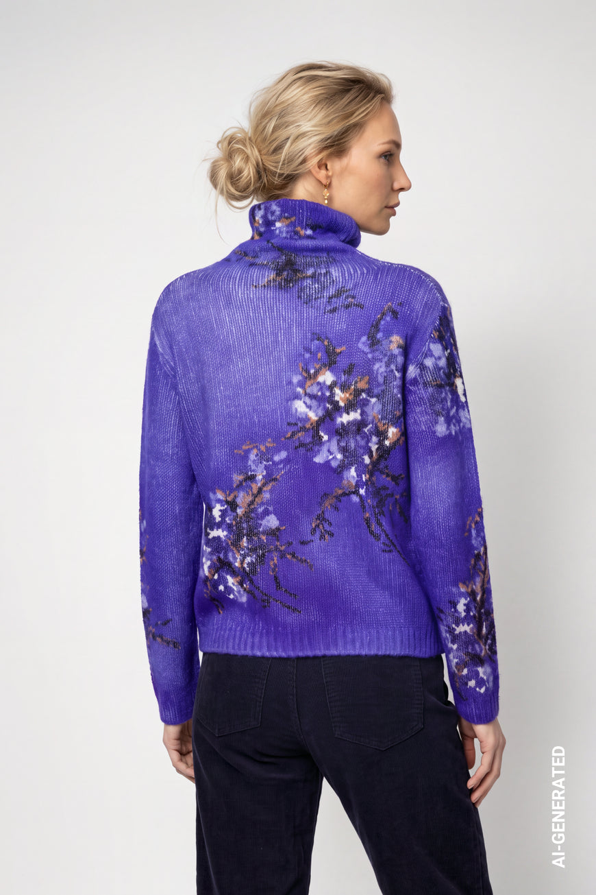 Monari Royal Blue Knitted Floral Pattern Jumper