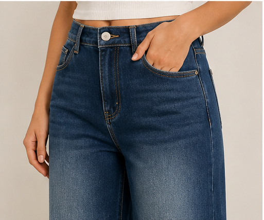 Pinns Indigo Wide Leg Turn Up Jeans | 792CT