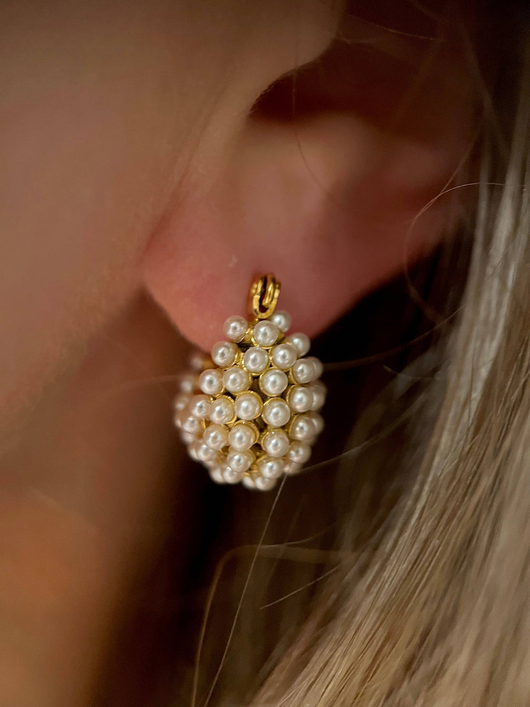 Pearl Chubby Hoops 18k Gold Plated Waterproof Summer