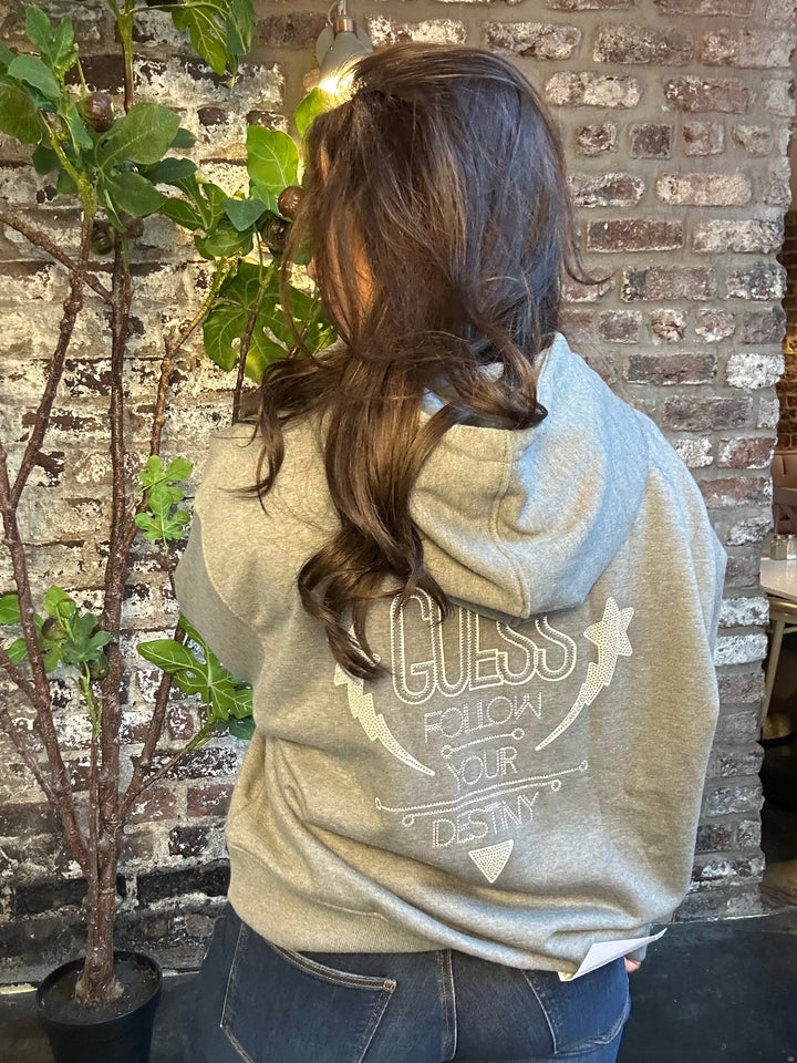 Guess Shiny Cord Sweatshirt Hoodie Grey