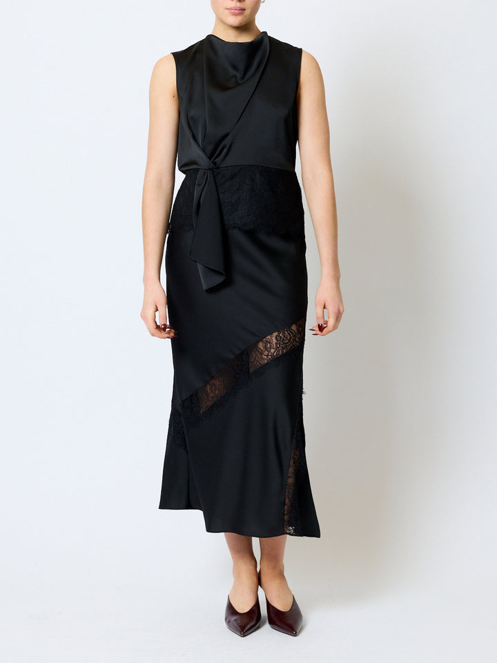 French Connection Dahlia Draped Lace Hem Top | Graphite Grey/Black
