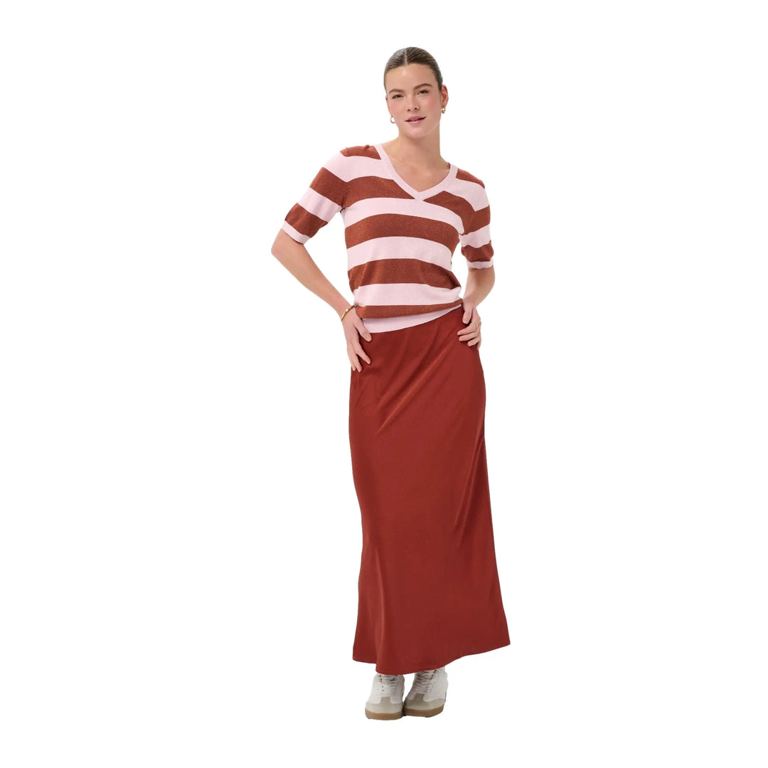 Kaffe KAregina Stripe V-neck Pullover | Ballerina/Henna
