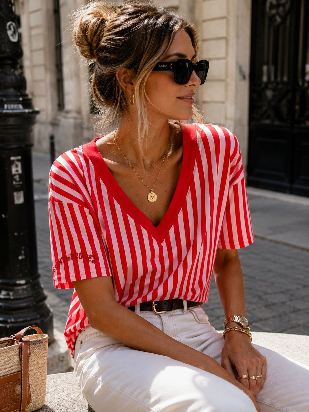 Hannah Striped Tee Red