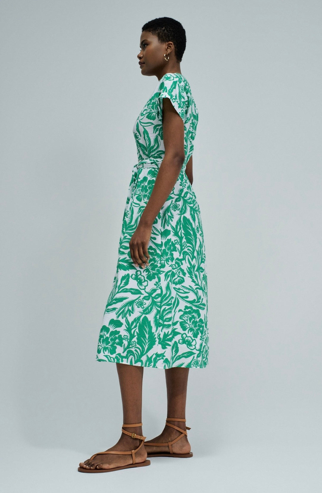 Salsa Green/White Botanical Print Shirt Dress