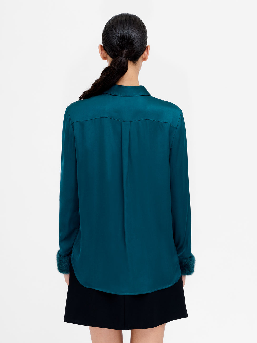 French Connection Hope Satin Faux Fur Trim Shirt