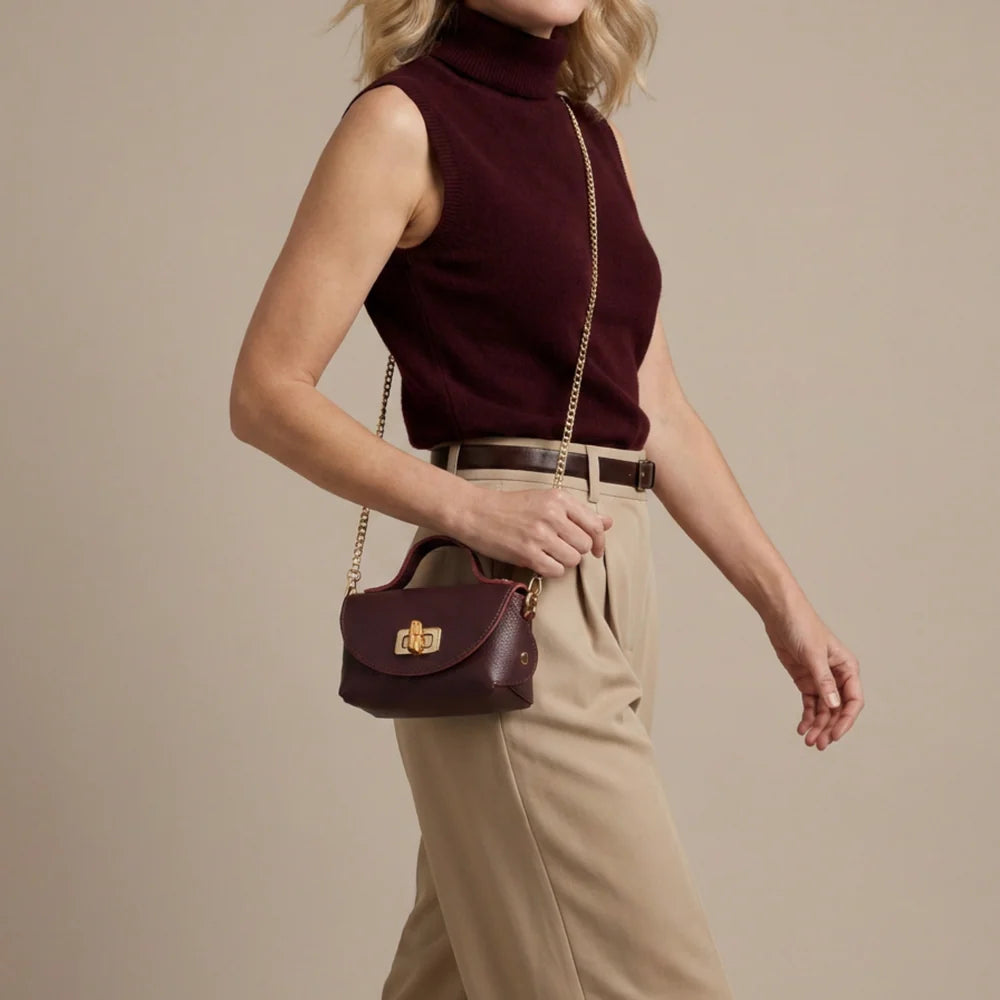 Elie Beaumont Bamboo Twist Clasp Bag | Burgundy