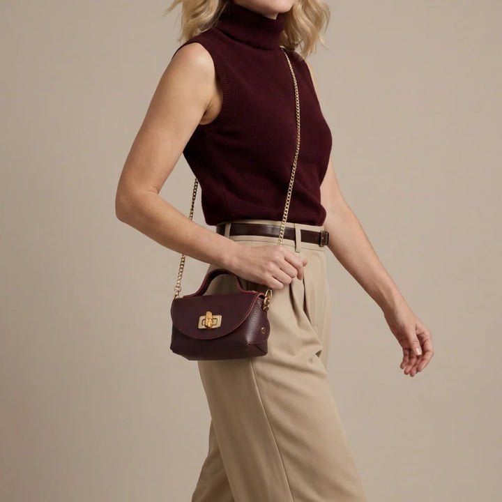 Elie Beaumont Bamboo Twist Clasp Bag | Burgundy
