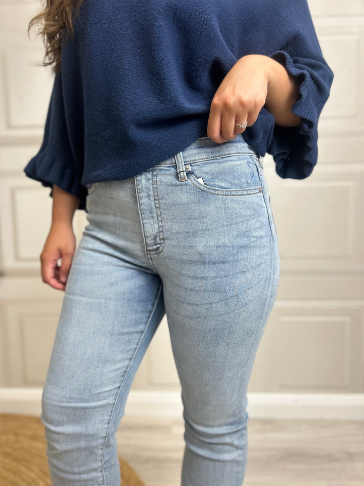 French Connection Stretch Cigarette Ankle Bleach Wash Denim