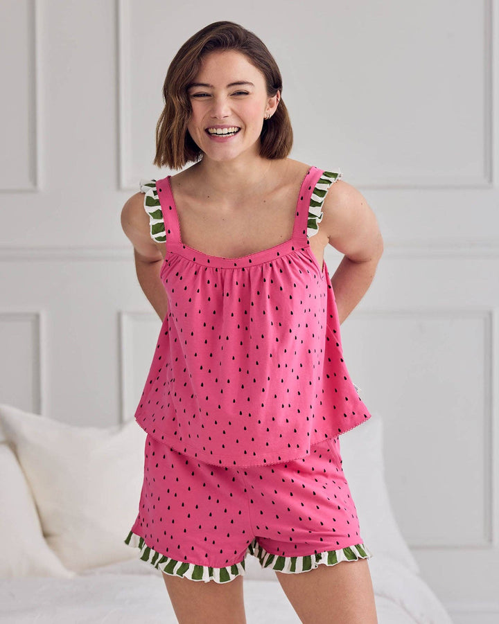 Organic Cotton Watermelon Print Frill Cami Short Pyjama Set