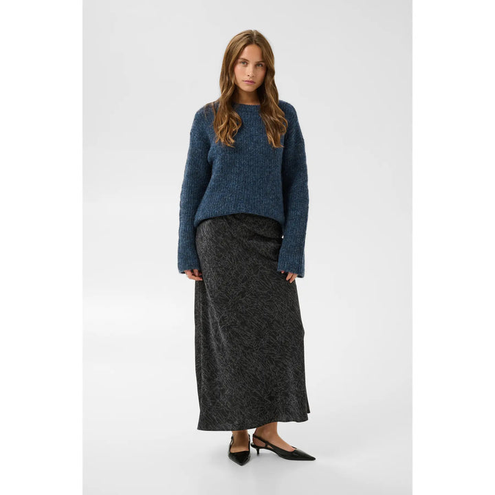 Kaffe Katara Skirt | Black Grey Crushed Print
