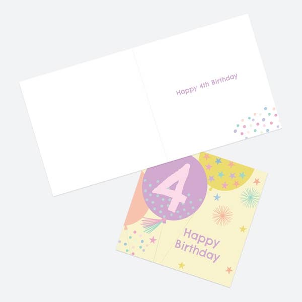 Kids Birthday Card - Girls Balloons Age 4