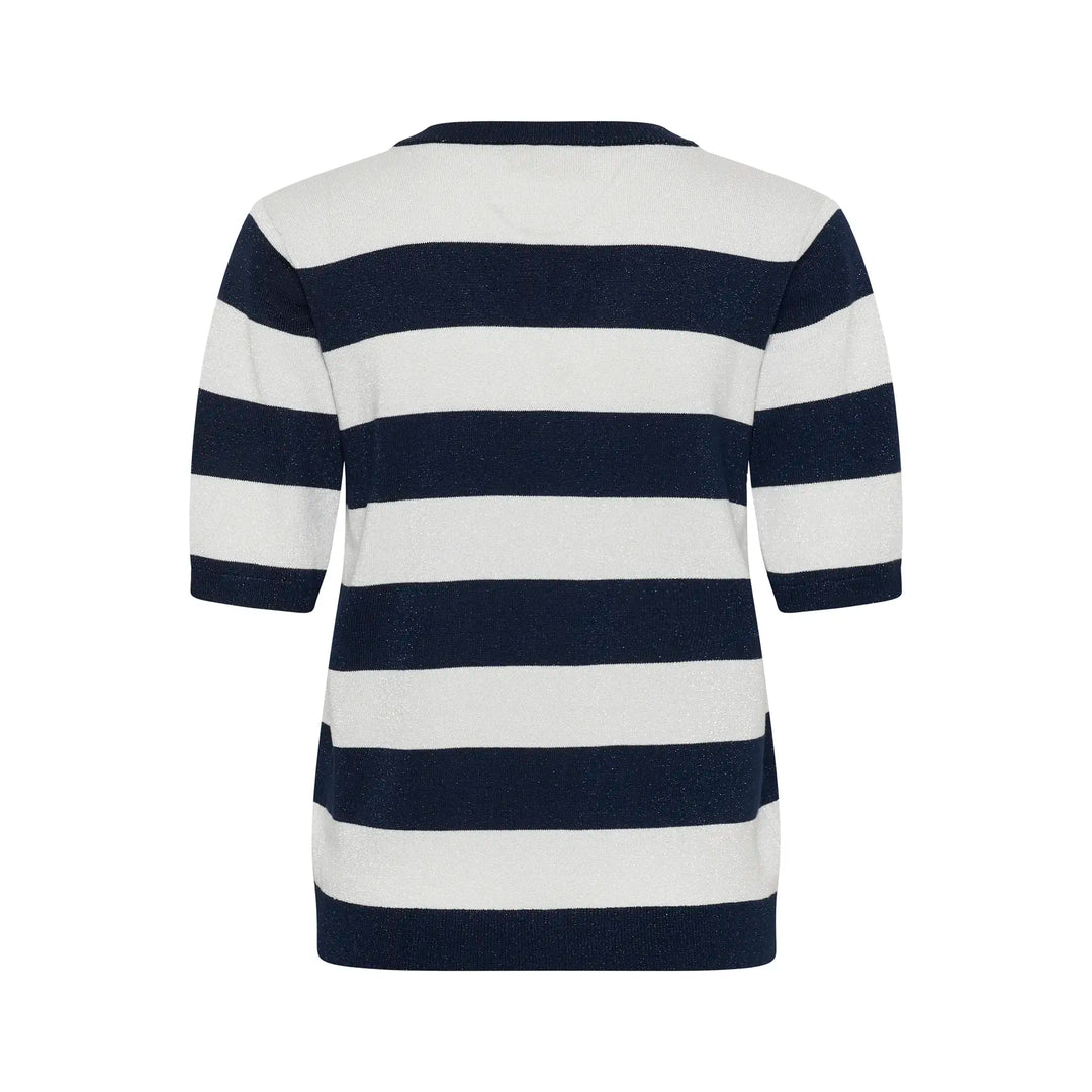 Kaffe KAregina Stripe V-neck Pullover | Midnight/Chalk