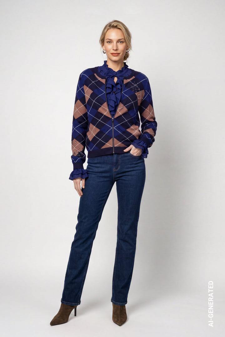 Monari Classic Navy Diamond Pattern Cardigan
