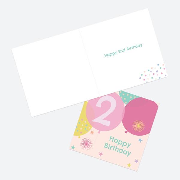 Kids Birthday Card - Girls Balloons Age 2