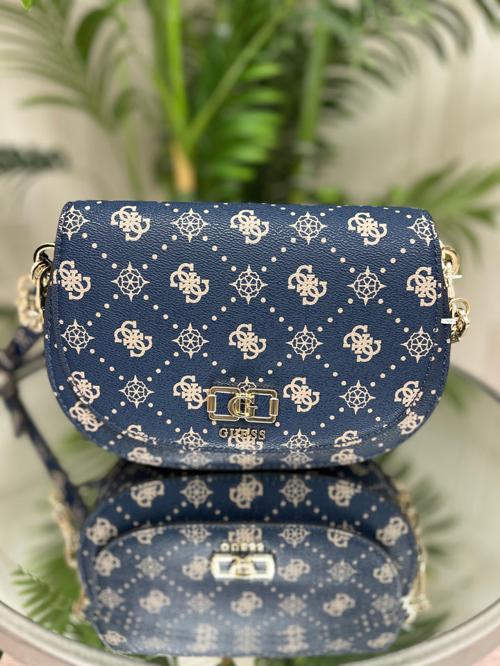 Guess Emelie Navy Logo Flap Shoulder Bag