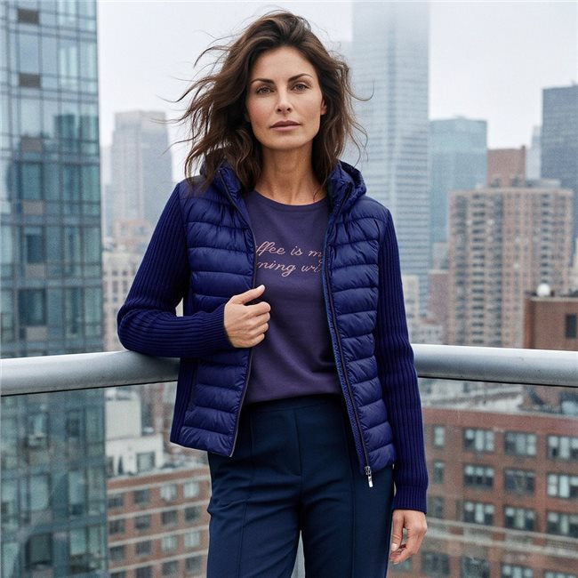 Monari Quilted Jacket With Knitted Sleeves | Studio Blue