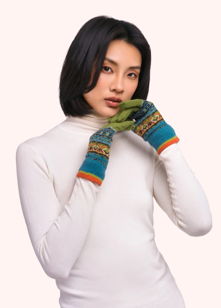 Powder Fair Isle Gloves | Teal Mix
