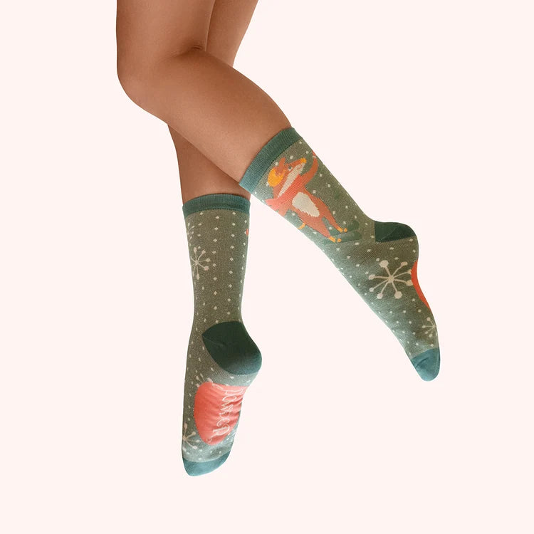 Powder Skiing Mouse Glitter Ankle Socks