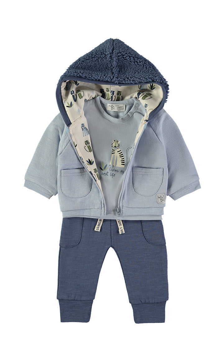 Babybol Baby Boys Blue Tiger 3-Piece Hooded Jacket, T-Shirt &amp; Joggers Tracksuit Set