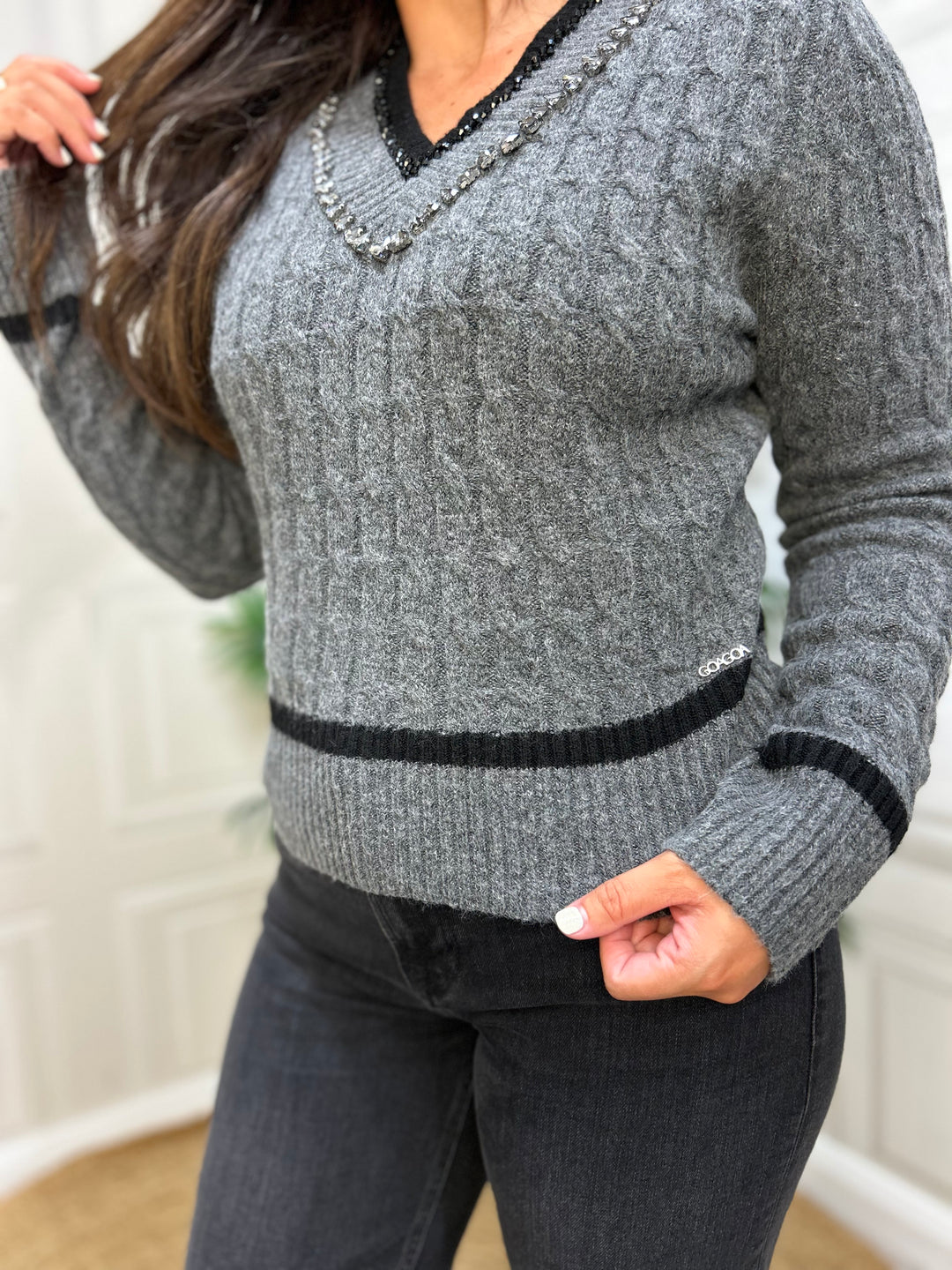 Goa Goa Juliard Charcoal Knit V Neck Sweater