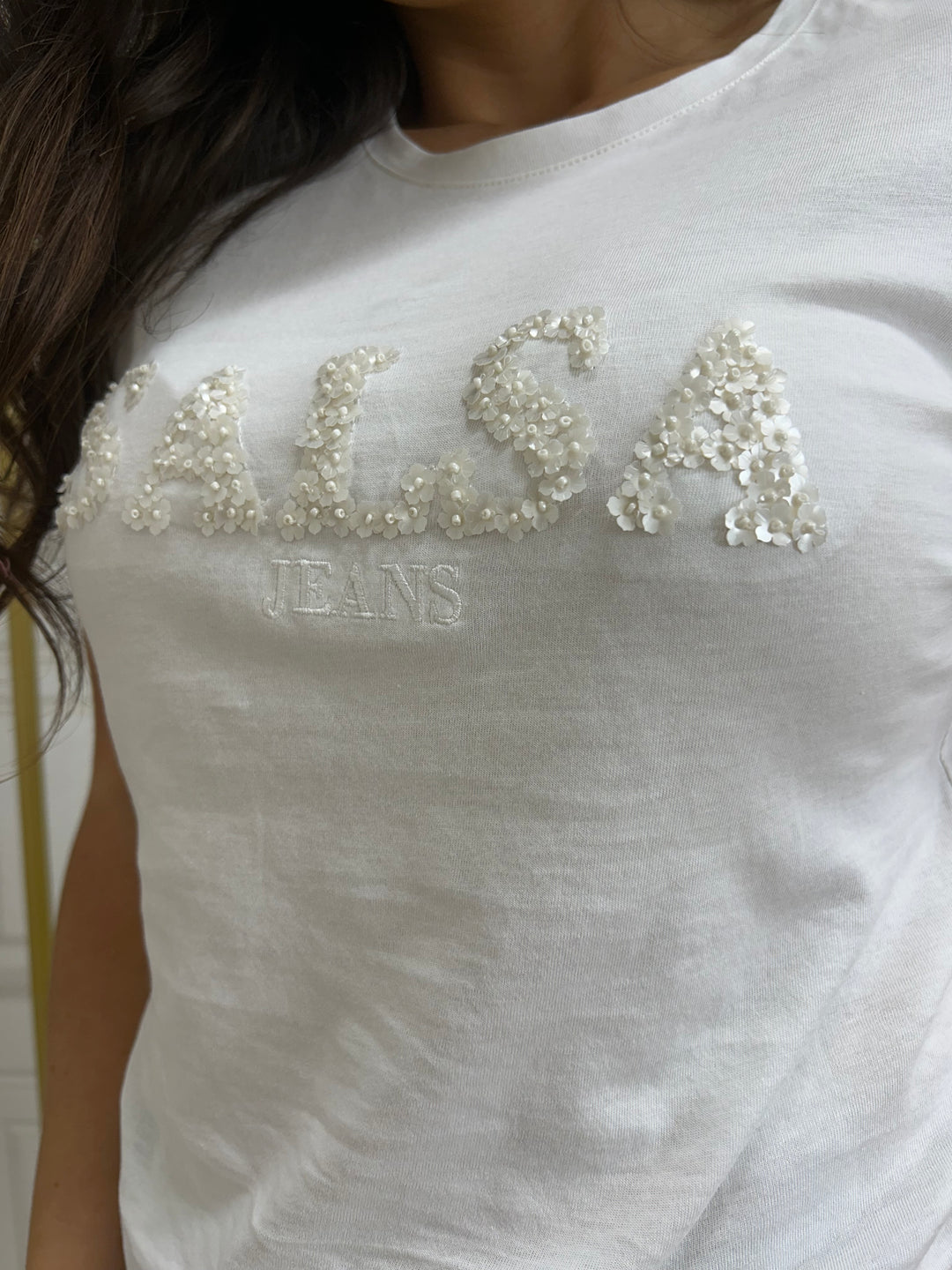 Salsa Flower Sequin T-Shirt White