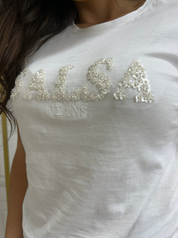 Salsa Flower Sequin T-Shirt White