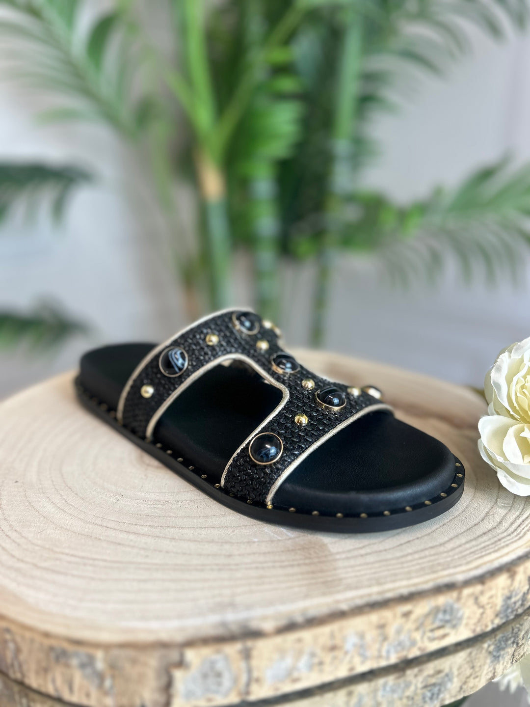S.Piero Black Raffia Sandal