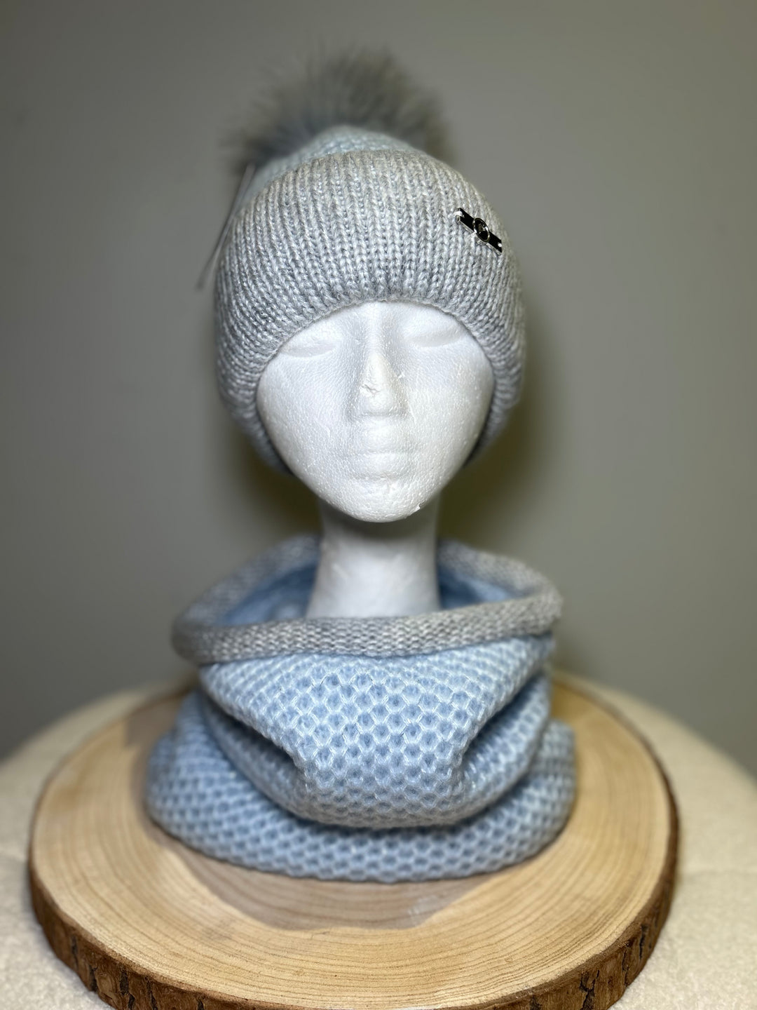 Perfect Powder Blue & Grey Knit Hat and Snood Set