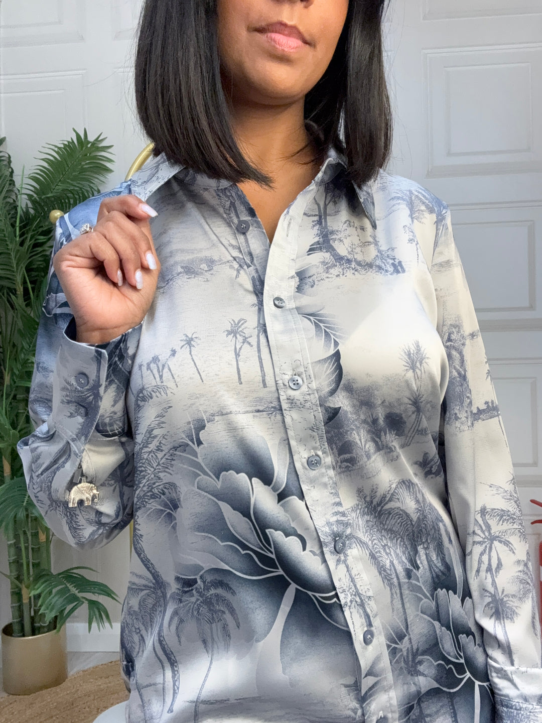 Guess Ink Satin Feel Blouse Blue